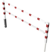 Access barriers | with triangular lock | swing-back | with top and quarter-bent bar | hot-dip galvanized and white coatedwith red reflecting stripes | total width: 2500 mm